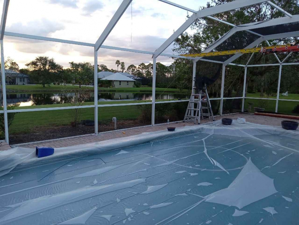 Applying pigment to pool enclosures