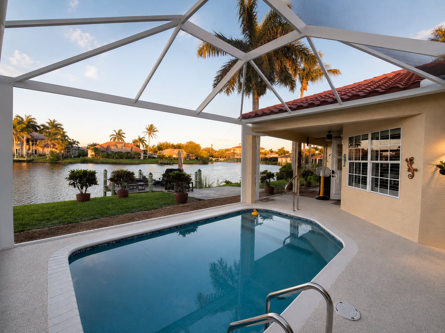 White mansard pool screen enclosure fort-myers