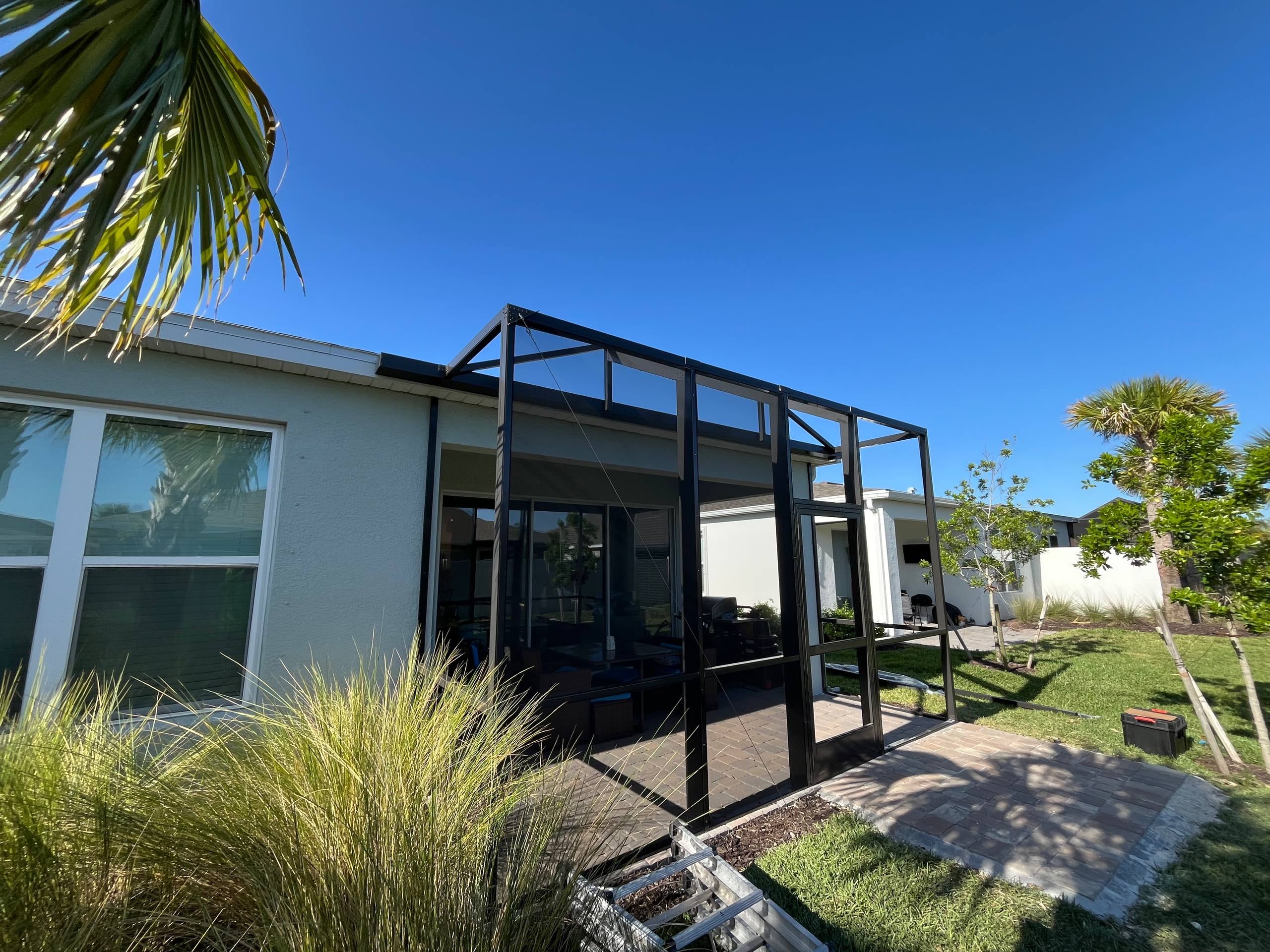 black aluminum lanai frame installation