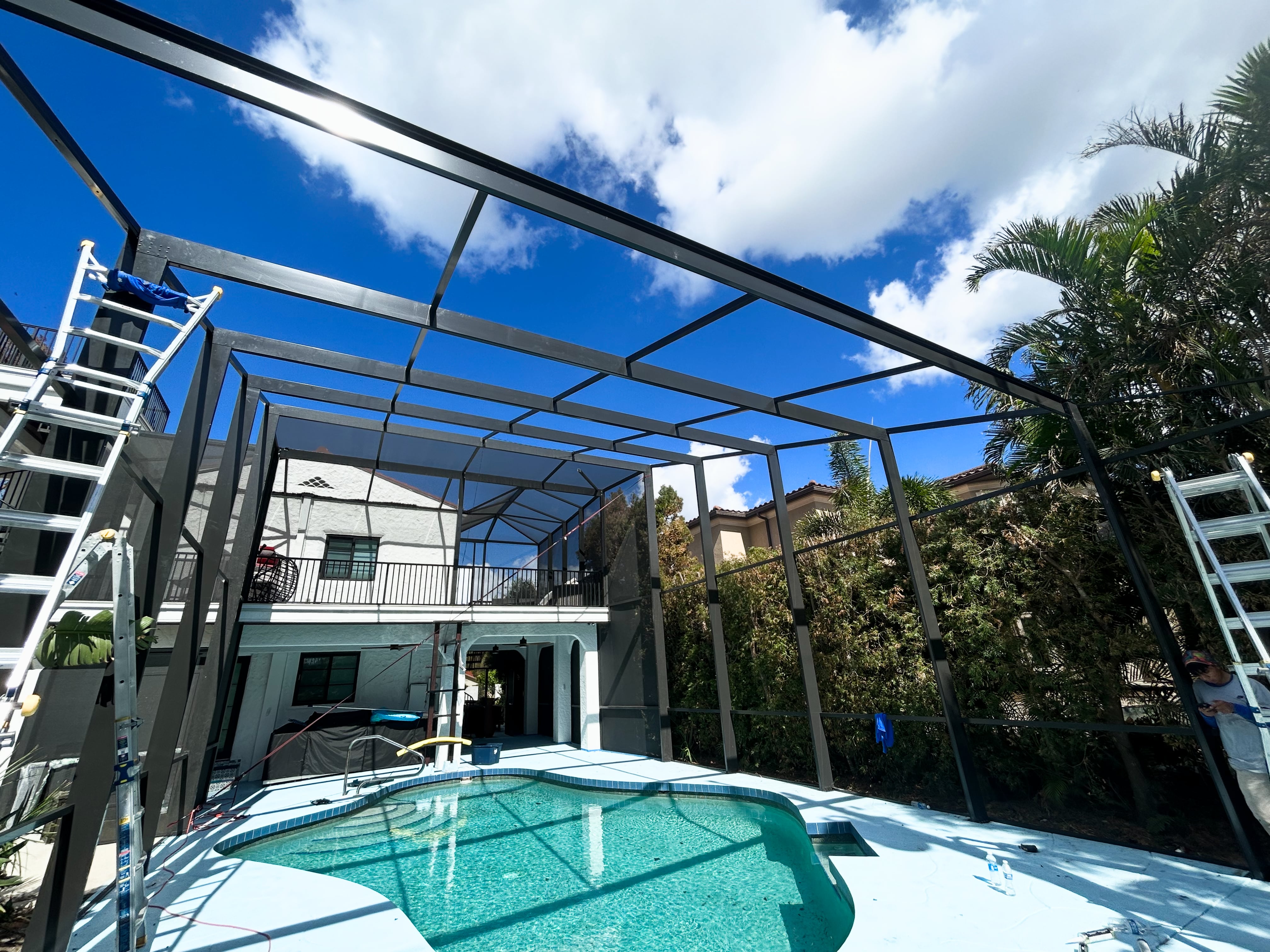 Two story pool cage side view Venice FL