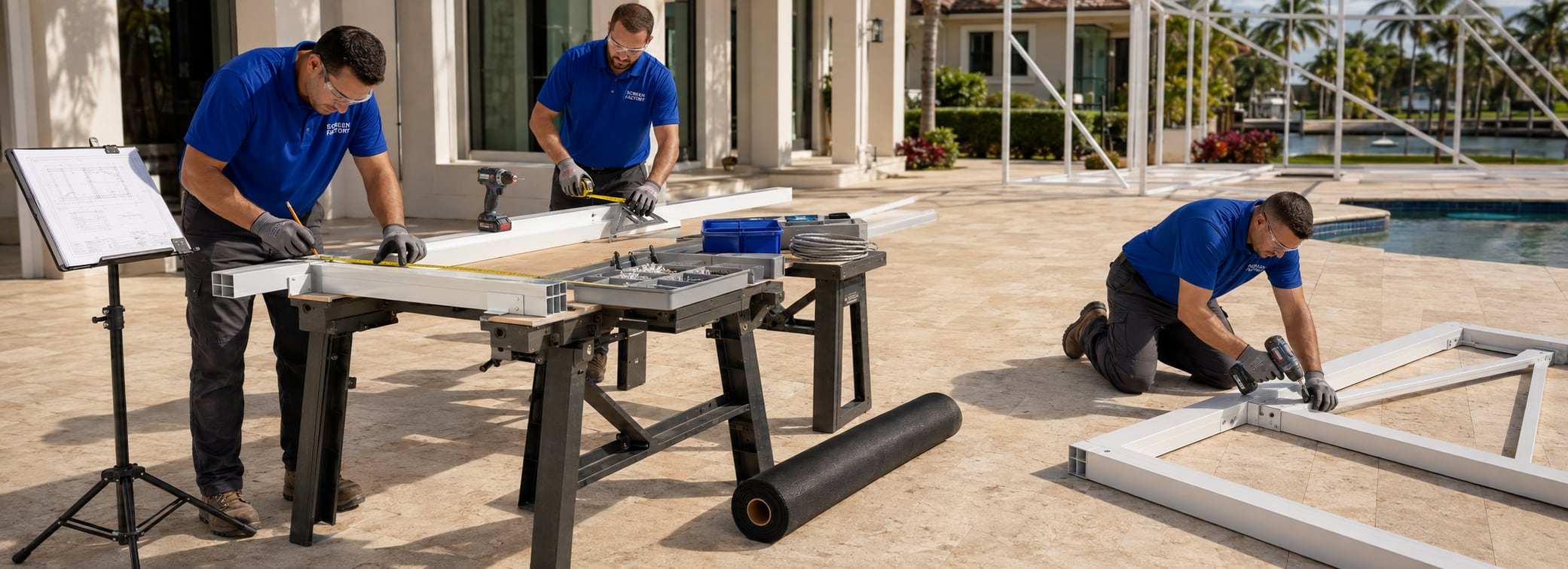 Material Preparation & Pool Enclosure Installation