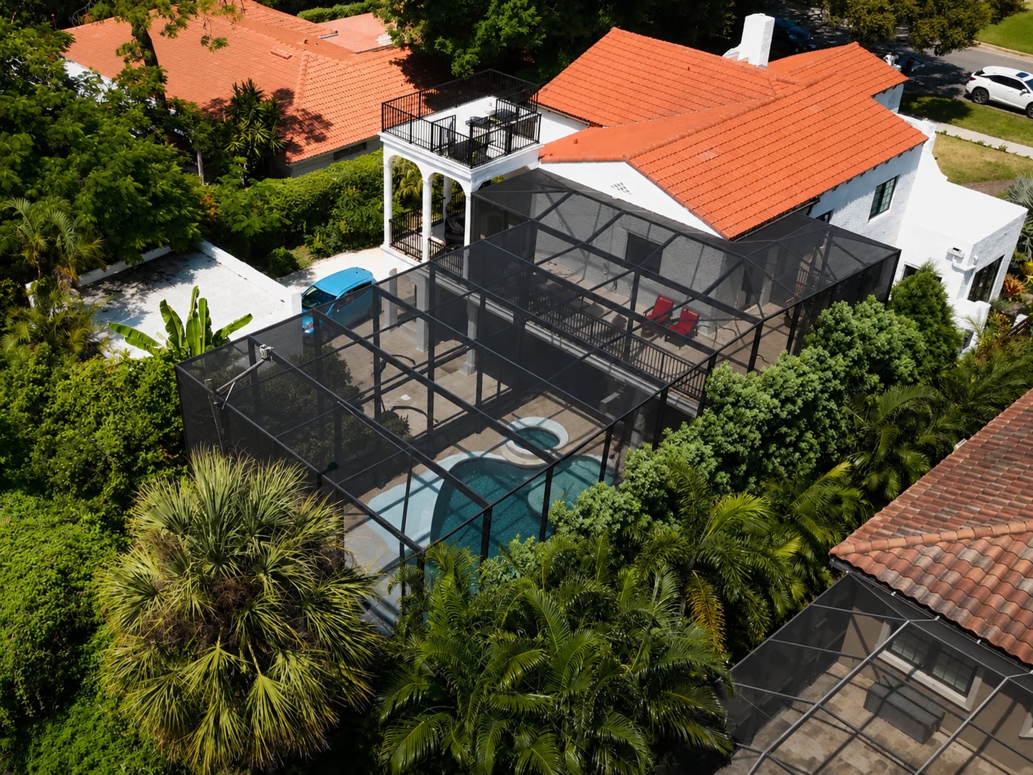 Two story heavy duty pool cage with no see um mesh Venice FL