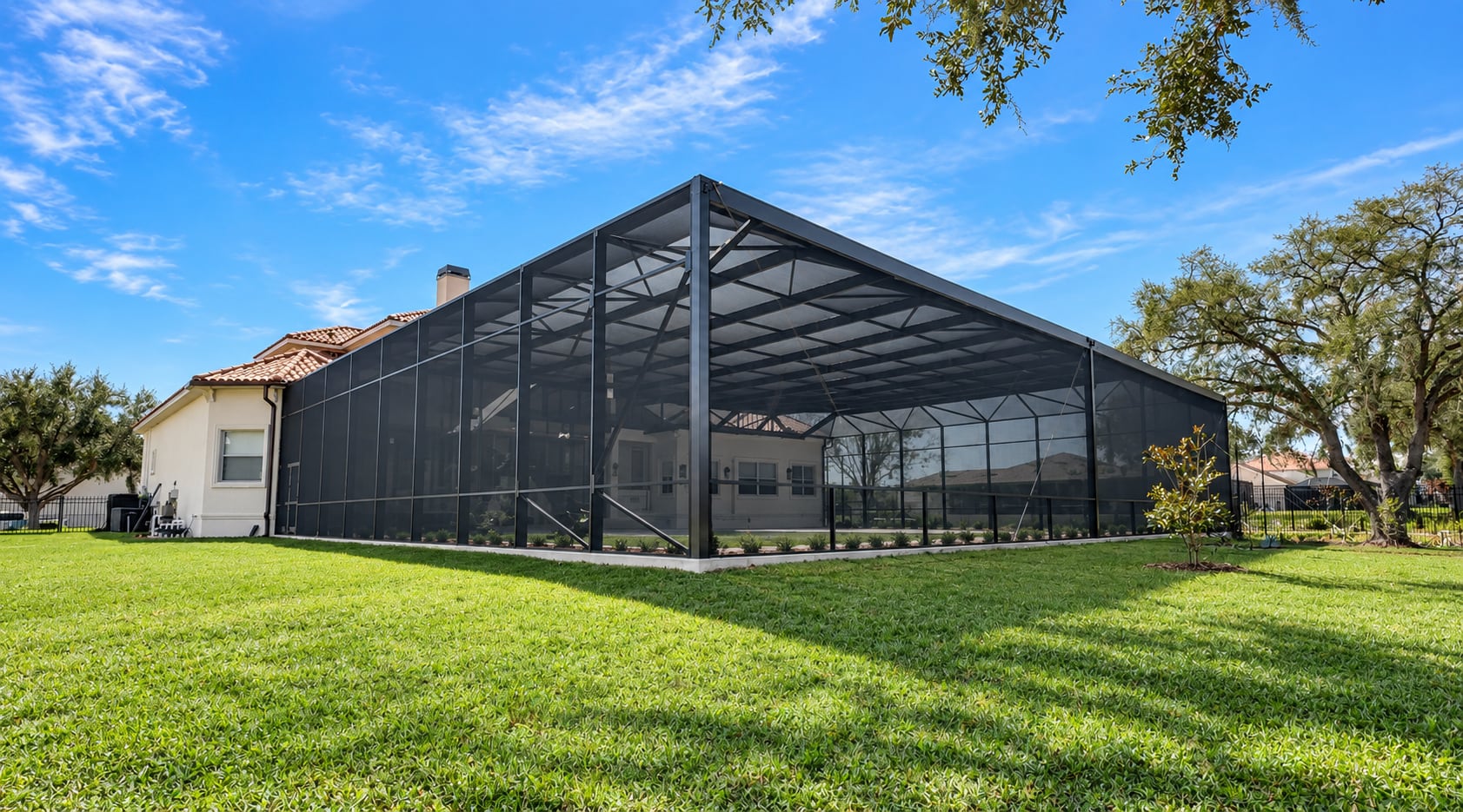 Gable roof screen enclosure exterior