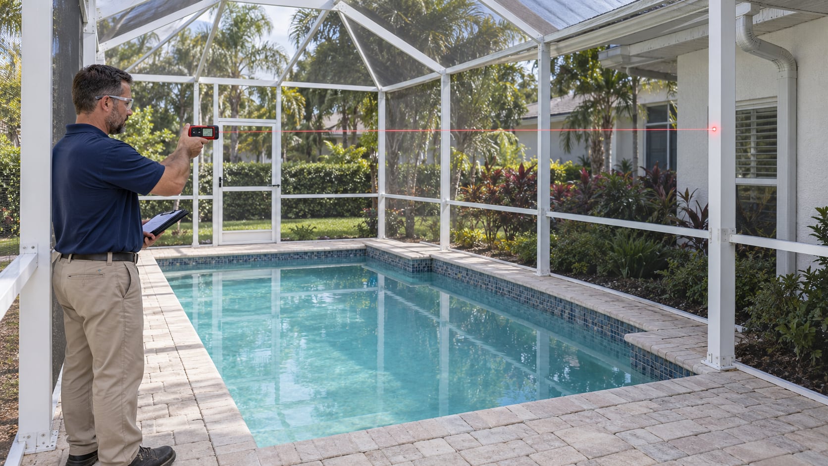 Pool enclosure measurements taken before replacement