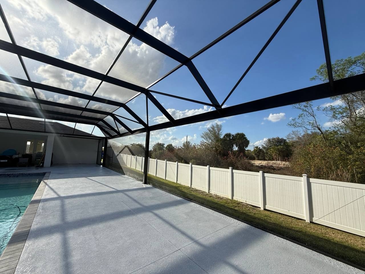 Wide mansard pool cage interior