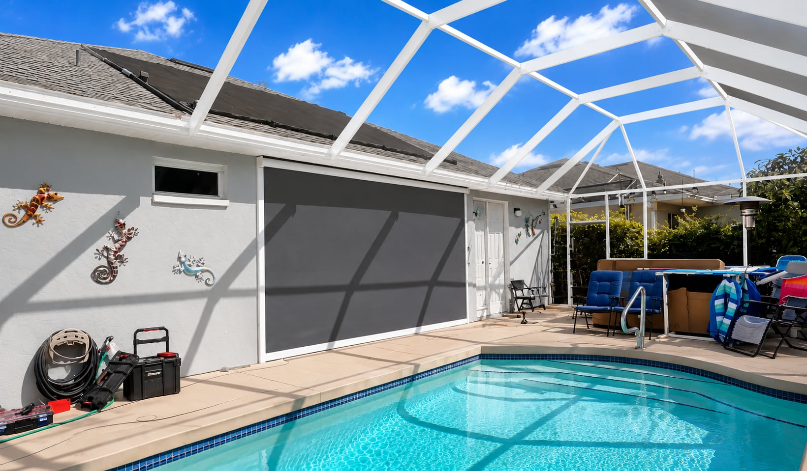 Fresh-water rinse for a coastal Florida motorized screen