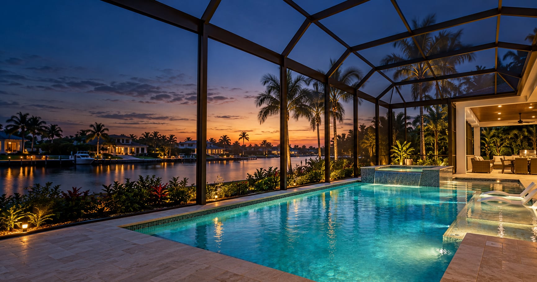 Panoramic Picture View pool enclosure overlooking water