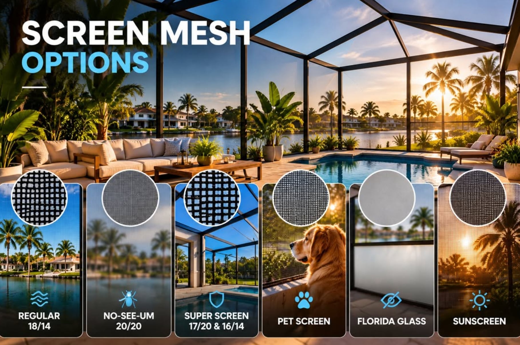 Pool enclosure mesh visibility comparison in Florida